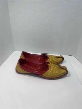 Unlisted Gold Embroidered Slip-On Loafers with Red Trim